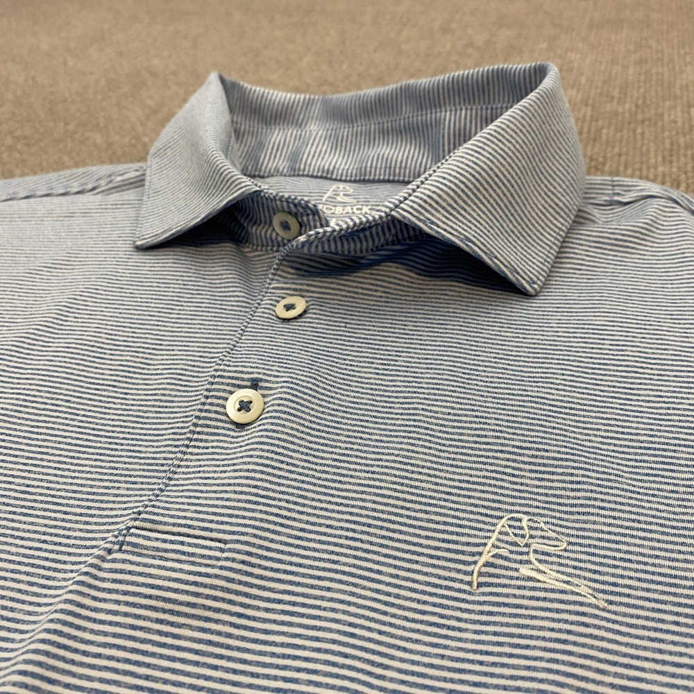 Rhoback Polo Shirt Mens Large Blue Stripe Golf Performance Stretch Active Top